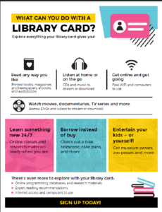 Library card sign up month and the services the library provides. 
